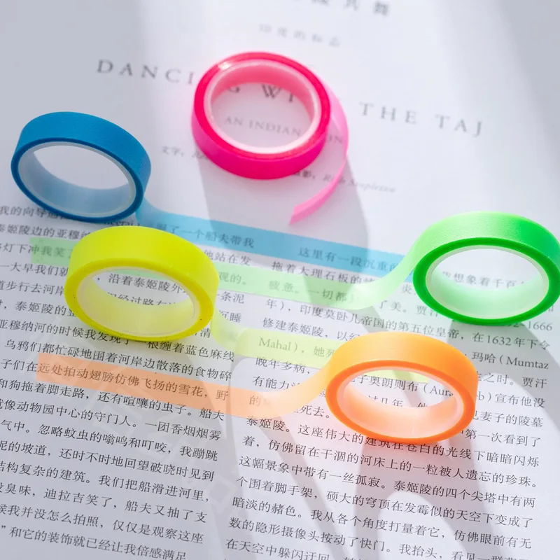 5 Rolls Multicolor Writable Sticky Note, Removable Highlighter Marking Tape , See Through Index Label