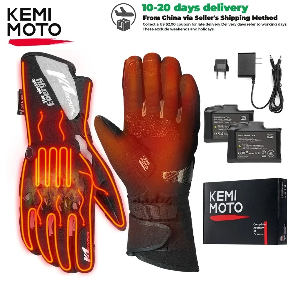 KEMIMOTO Beheizte Handschuhe Motorrad Winter Moto Beheizte Handschuhe Warme Wasserdichte Wiederaufladbare Heizung Thermische Handschuhe Für Schneemobil