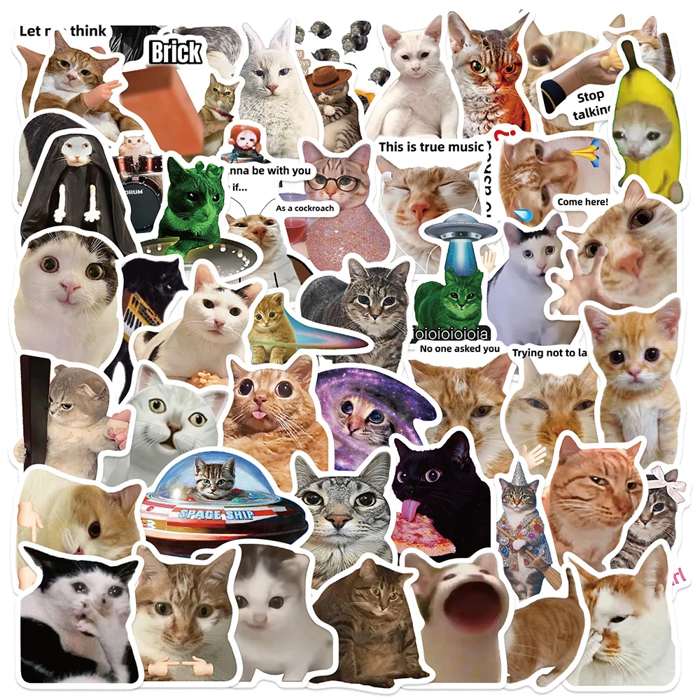 10/30/50 pçs rede criativa popular engraçado gato meme graffiti adesivos diy portátil caso de telefone dos desenhos animados decoração adesivo crianças brinquedos