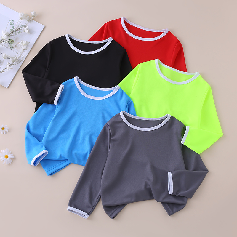 1/4/5 stuks herfst en winter kinder effen kleur sneldrogend T-shirt met lange mouwen voor jongens en meisjes basic ronde hals sport T