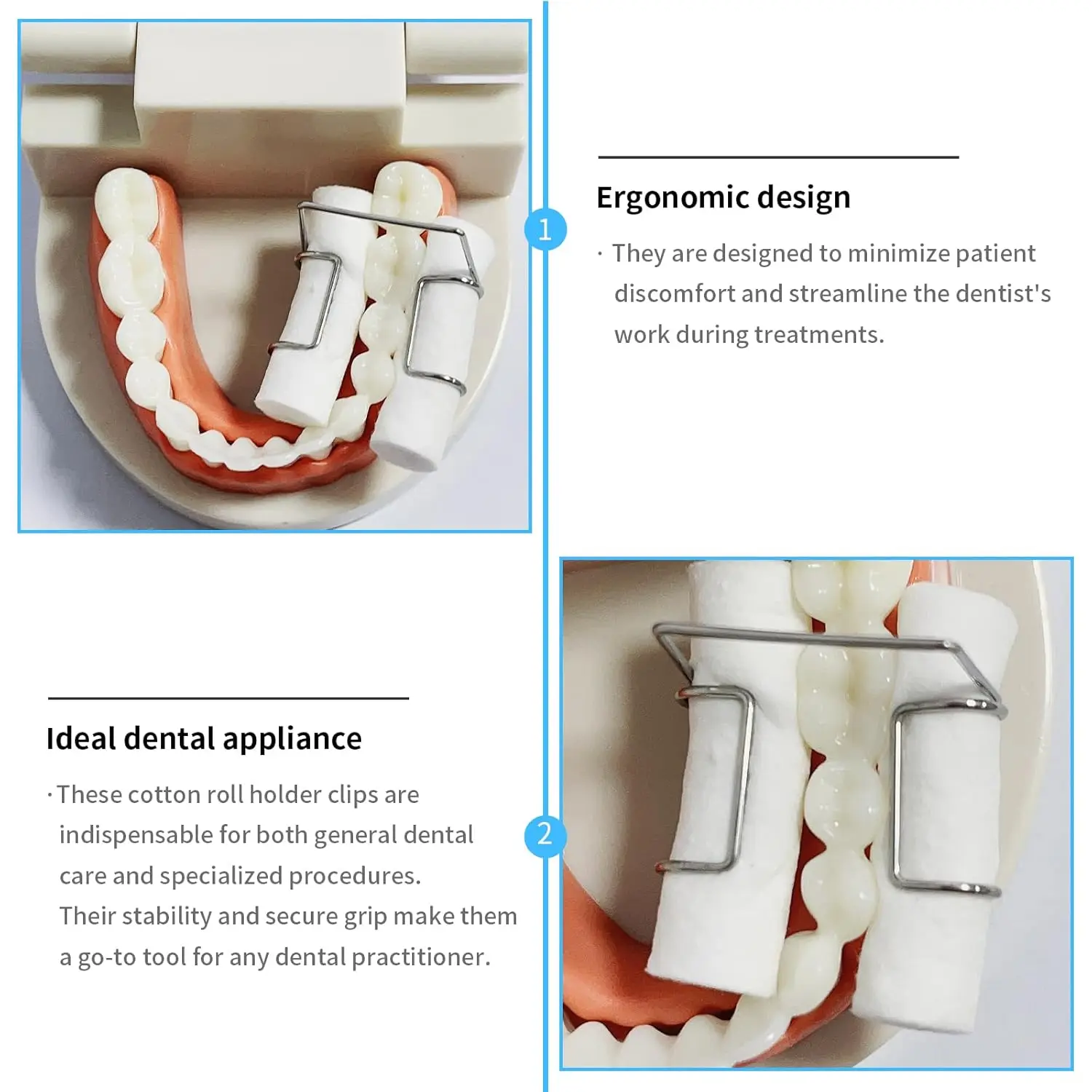 4-pack 1 mm tandheelkundige katoenen rolhouderclips, autoclaveerbare roestvrijstalen constante grip voor tandheelkundige isolatie-instrumentenbenodigdheden