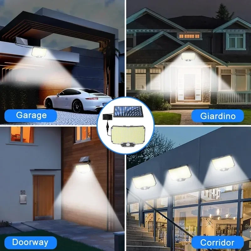 234 luces LED solares para exteriores, luces de seguridad con Control remoto, luces de pared con Sensor de movimiento, luces de inundación gran angular impermeables