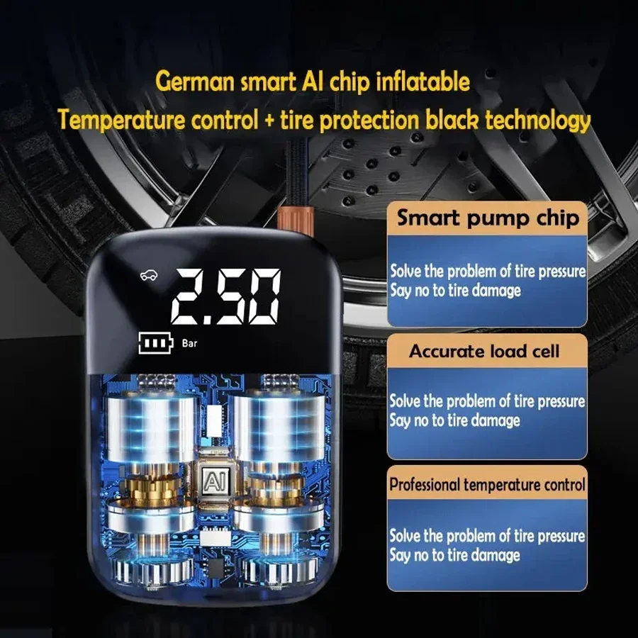 1pc carro montado sem fio display digital bomba de inflação portátil sem fio bomba de ar inflator para carros elétricos