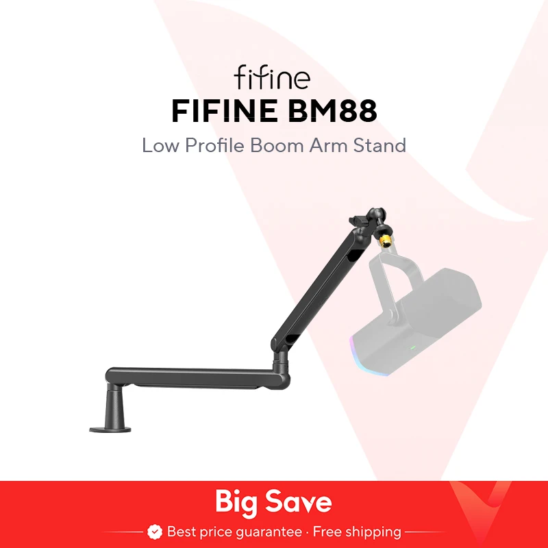 FIFINE Verstellbarer Low-Profile-Arm-Mikrofonständer mit Kabelmanagement-/Schreibtischhalterung, Aufhängungsboom für K688 Ampligame AM8-BM88