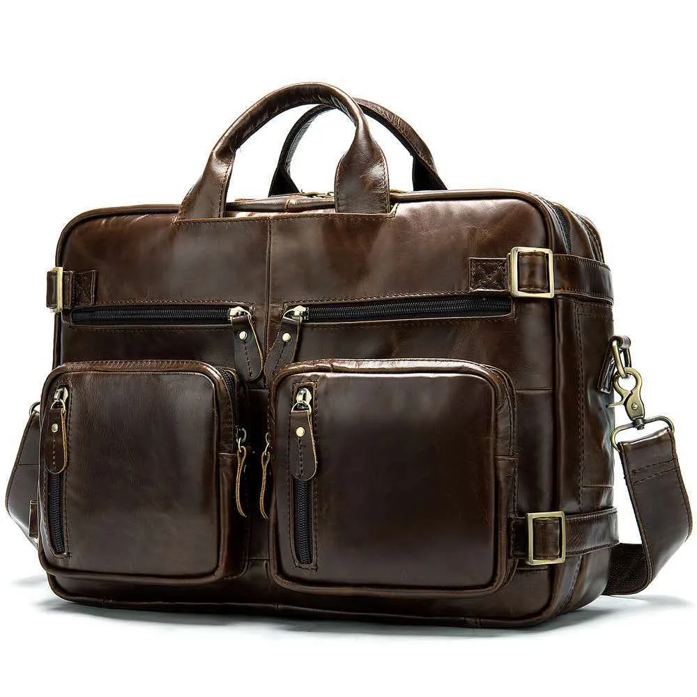 Formale Markendesigner-Aktentasche aus schwarzem Leder, Umhängetasche für Laptop, Notebook-Tasche, echtes Leder, Tragetasche, Rucksack, 3-in-1