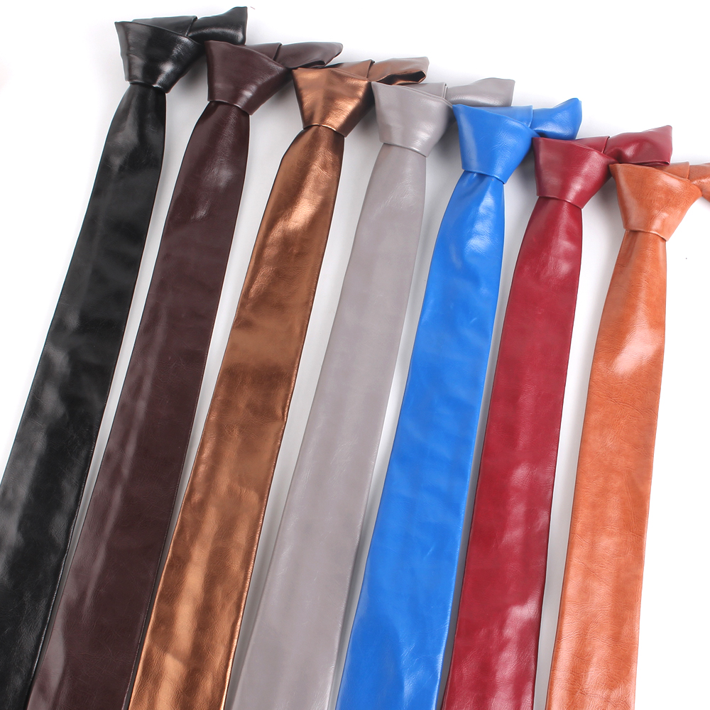 Nuevas corbatas de cuero PU para hombres, corbatas informales de PU, corbatas sólidas de moda para hombres, corbata para traje de negocios de boda