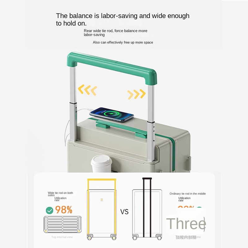 2025 novo carrinho largo bagagem 20-Polegada cabine lockbox multi-função de carregamento usb suporte de copo mala de viagem