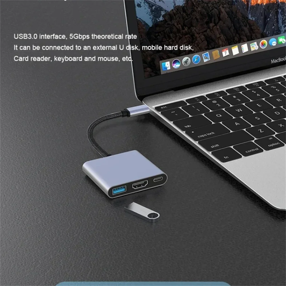 3 in 1 USB C HUB Male To Female HDMI-Compatible Converter Adapter Type C Docking Station Fast Charging Splitter For MacBook Air