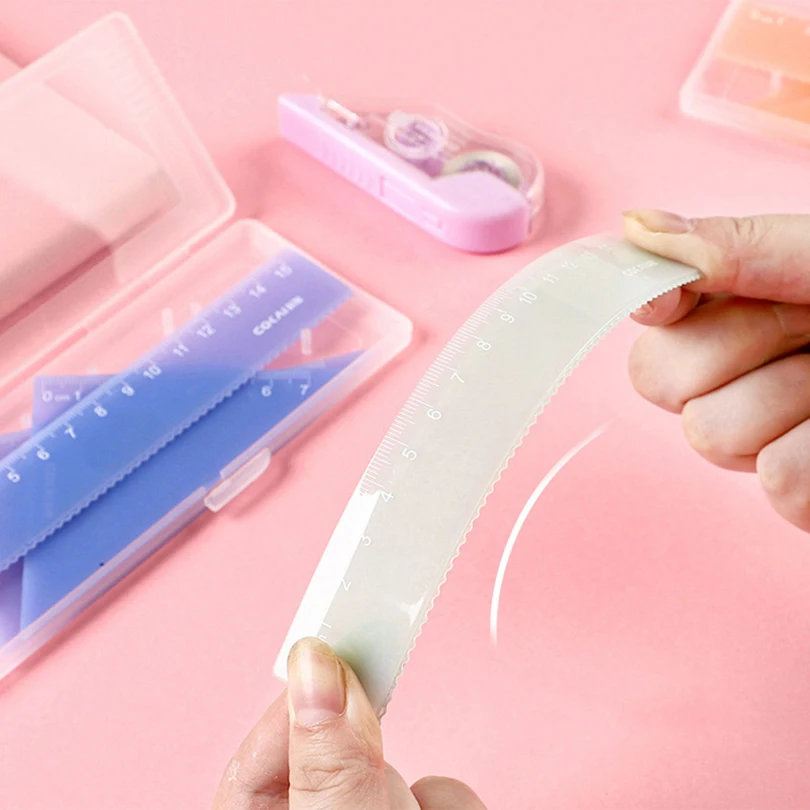 4Pcs Colorful Ruler School Supplies Regla Transparent 15cm Drawing Tool Accessories Kawaii Stationery Bendable School Rules Set