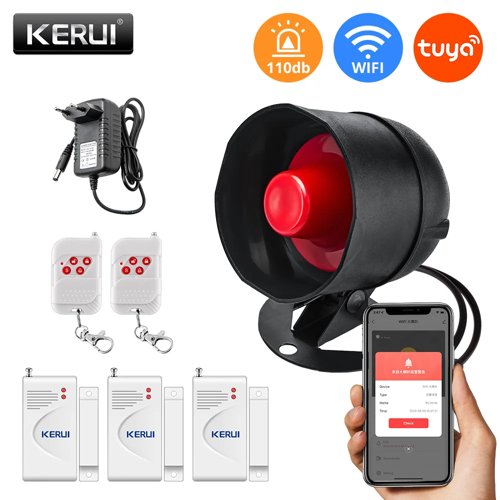 KERUI WIFI Hệ Thống Báo Động Không Dây Tuya Nhà Thông Minh Thời Tiết Ngoài Trời Chống Còi Hú Còi Cửa Sổ Cửa Cảm Biến Phát Hiện Chuyển Động