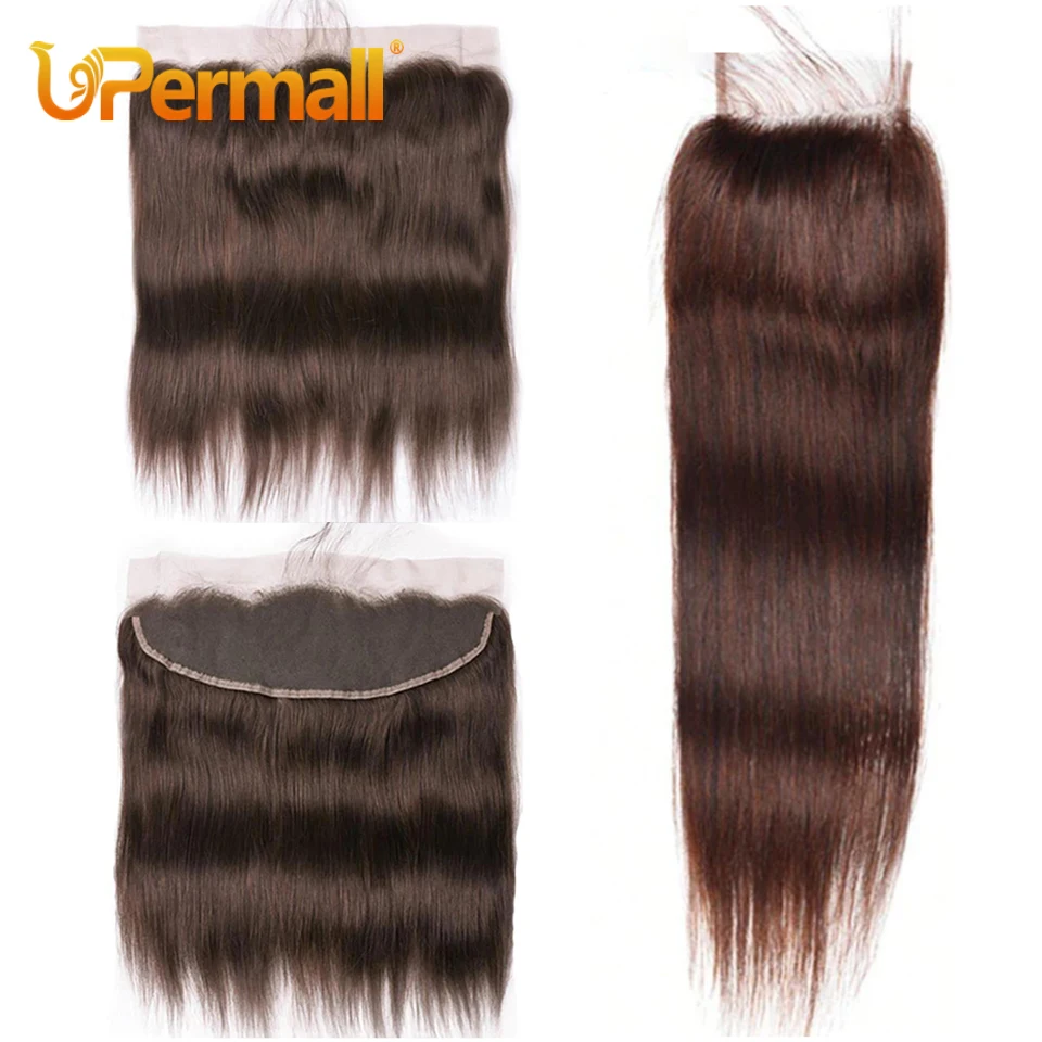 Upermall chocolate marrom 13*6 13*4 renda frontal pré-arrancada suíça transparente 4x4 5x5 fechamento # 4 cabelo humano onda corporal reta