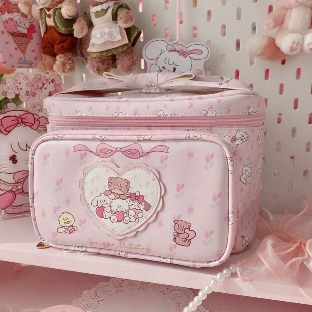 Borsa per il trucco in pelle PU di moda di grande capacità di forma quadrata borsa per articoli da toeletta portatile portatile