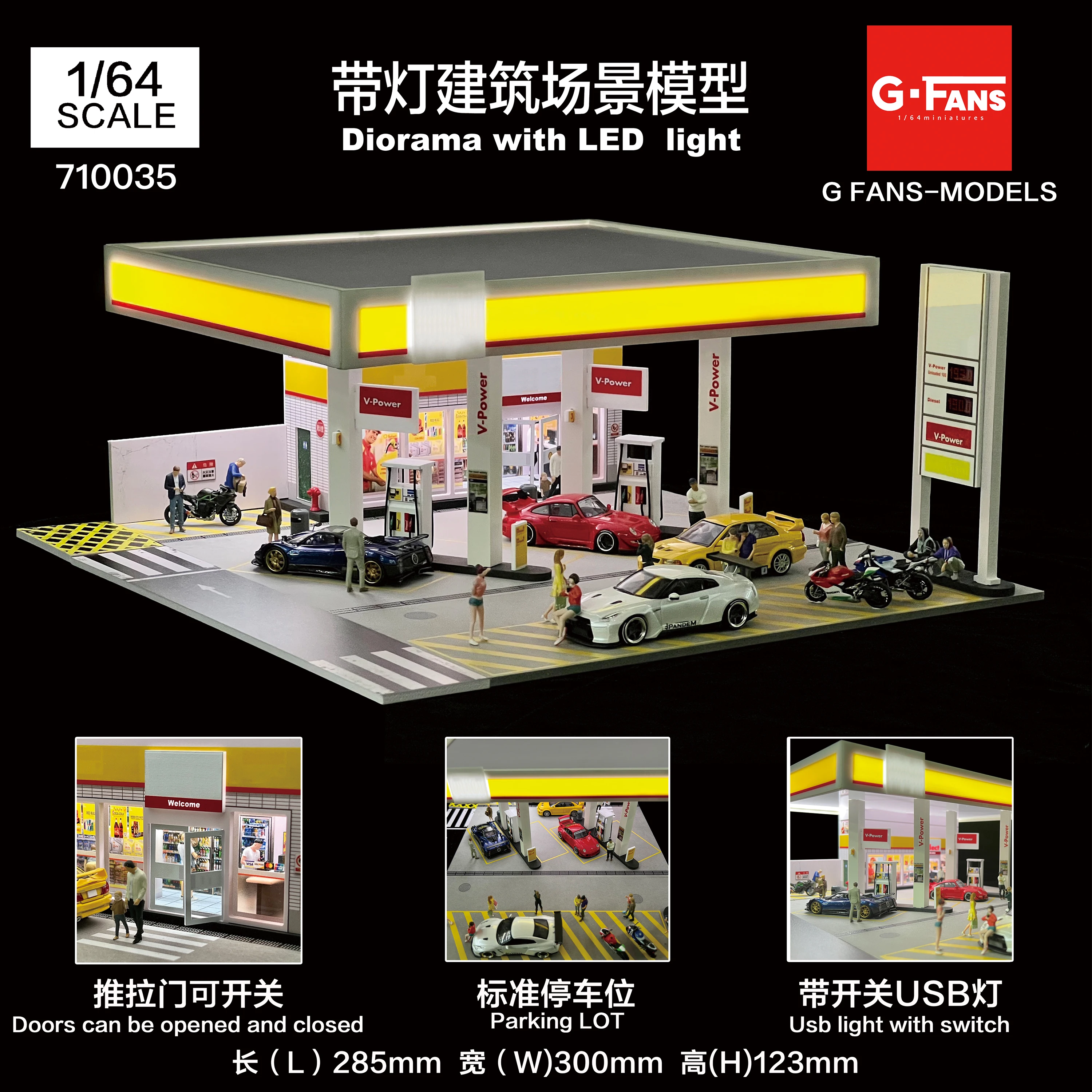 GFans NEW Model 1:64 Scale Diorama Car Garage Model With LED Lights Parking Lots City DIY Model Sets Collection Display Gifts