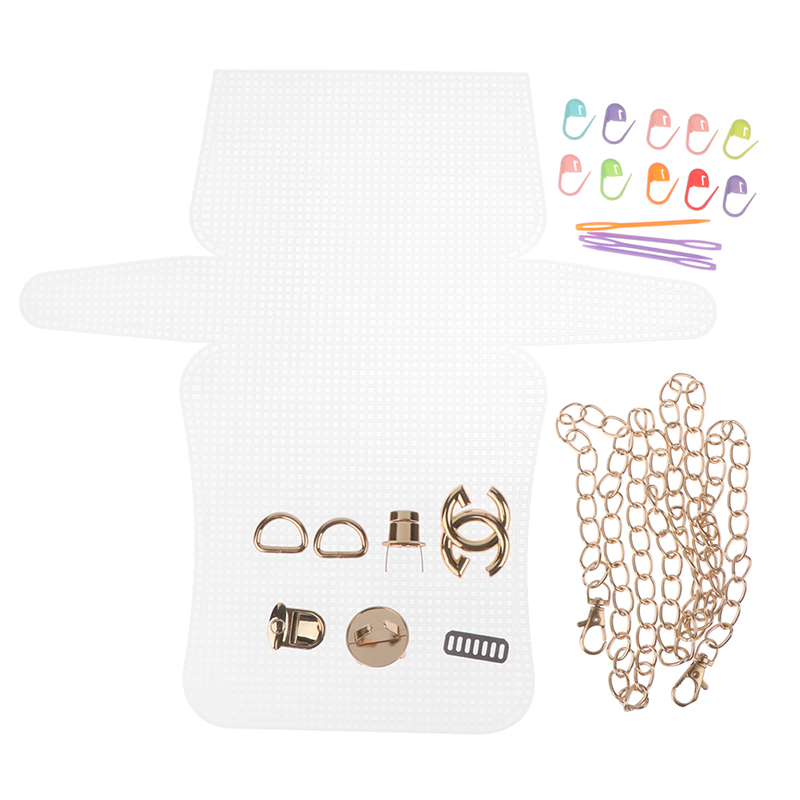 1 conjunto de tecelagem malha plástica kit de malha plástico com fivela de corrente de metal diy saco acessórios ferramentas de tecelagem fácil malha ajudante