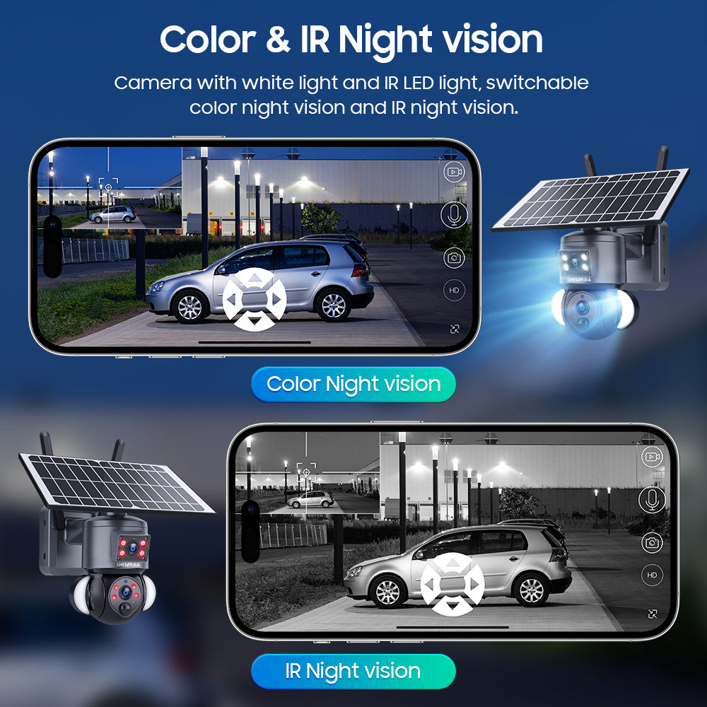 SHIWOJIA 4K 8MP Solar Camera 4G SIM/WIFI Security Outdoor Dual Lens Recording Humanoid Tracking Color Night Vision PTZ Cam