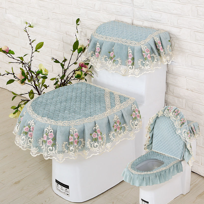 Set 3 buah Set tertutup penuh untuk Toilet, Set kain alas Toilet duduk renda ritsleting termal