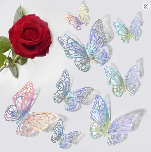 48pcs/4set 3D 나비 벽 장식 4 스타일 3 크기, 나비 생일 파티 케이크 룸 장식을위한 나비 장식