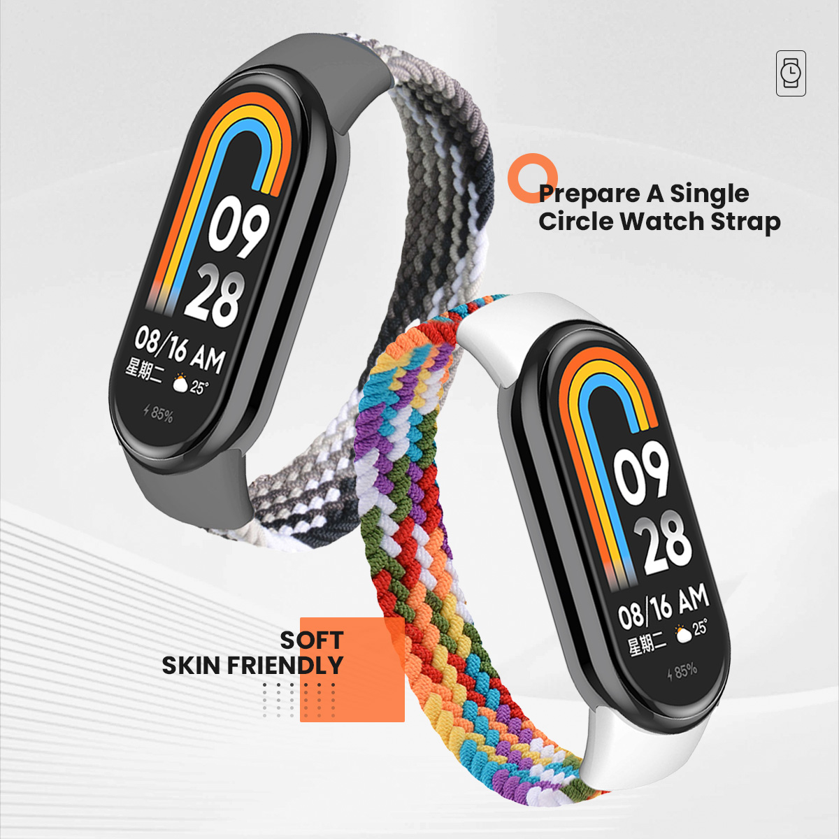 編組ソロループ Xiaomi Mi Band 8 ストラップアクセサリー弾性ナイロン時計バンド交換用コレアブレスレット Miband 8 NFC
