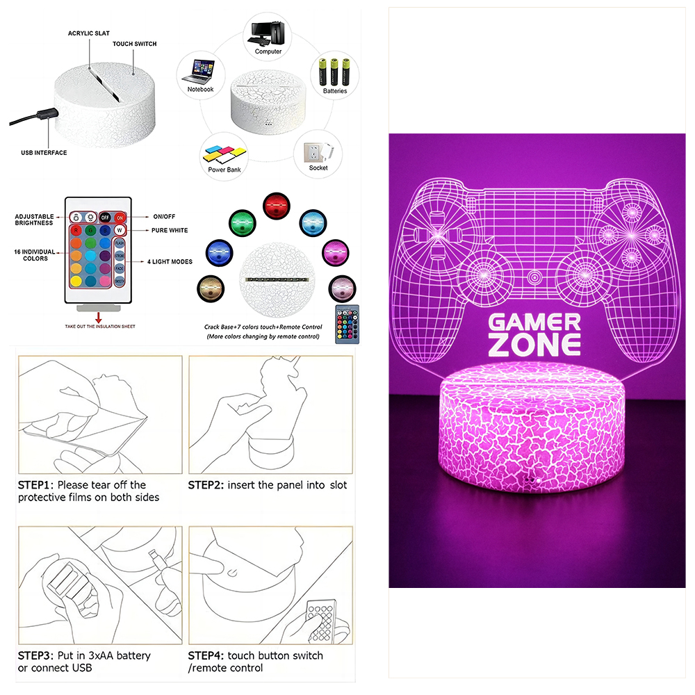 NEON GAMER 3D lampe LED veilleuse configuration de jeu RGB lampes pour enfants Gamer chambre décoration chambre lampe de Table cadeaux personnalisés