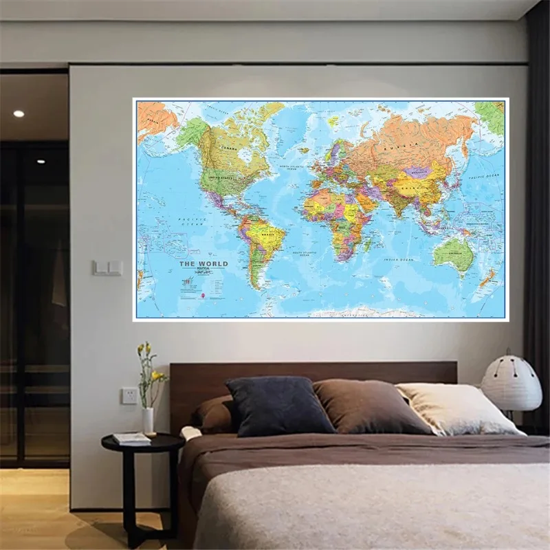 127 × 81 センチメートル世界地図詳細壁ポスターポリエステル布絵画リビングルームの家の装飾学用品英語