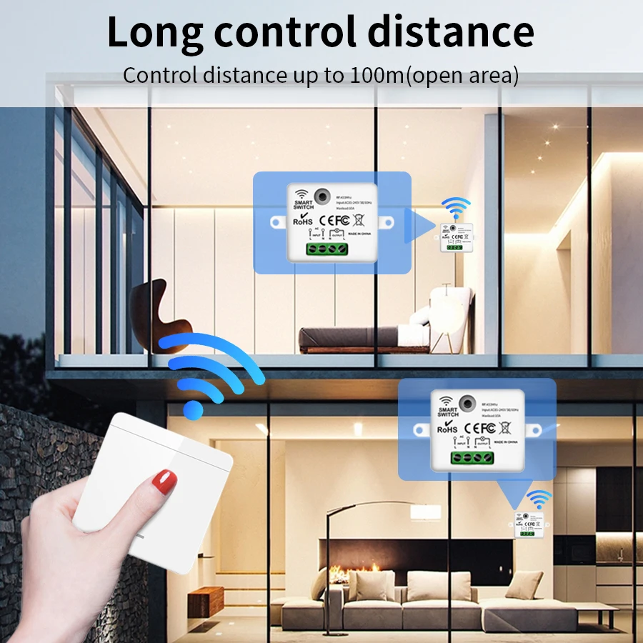 10A 110V 220V Wireless ON OFF Switch RF433 Module Remote Control Light Switch 1/2/3 Gang Wall Switch for Light Bulb Chandelier