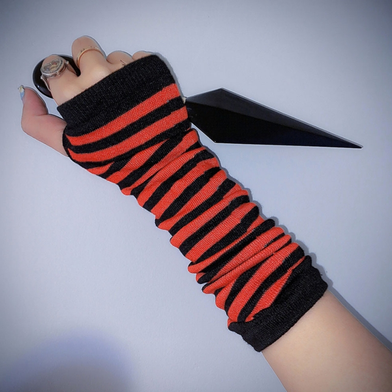 Nuevos guantes largos sin dedos para mujer, medio dedo, calentador de brazo para otoño e invierno, manopla tejida a rayas, manga para brazo y muñeca, regalo de Navidad