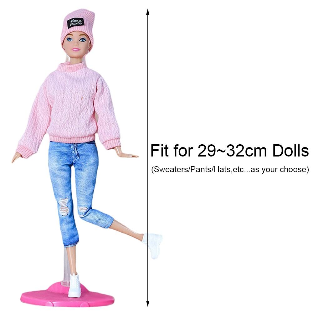 30CM Puppe Kleidung Anzug Mode Tops Gestrickte Pullover Loch Jeans Hosen Miniatur Hut Beanie Für 1/6Bjd Kostüm mädchen Accessoires