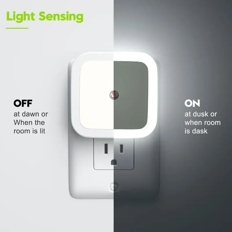 Luz nocturna cuadrada LED, luz de inducción inteligente enchufable, luz de ahorro de energía para dormitorio, luz nocturna de inducción de iluminación interior