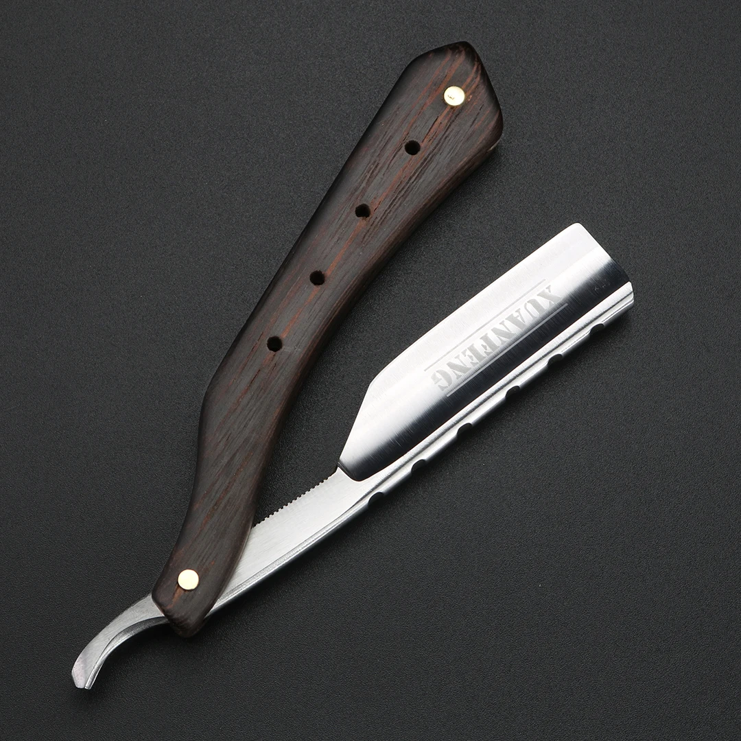 Wenge ไม้ Handle มีดโกนพับเหล็กชุบแข็งความแข็งสูง SHARP มีดโกนตรงมีดโกนผู้ชาย