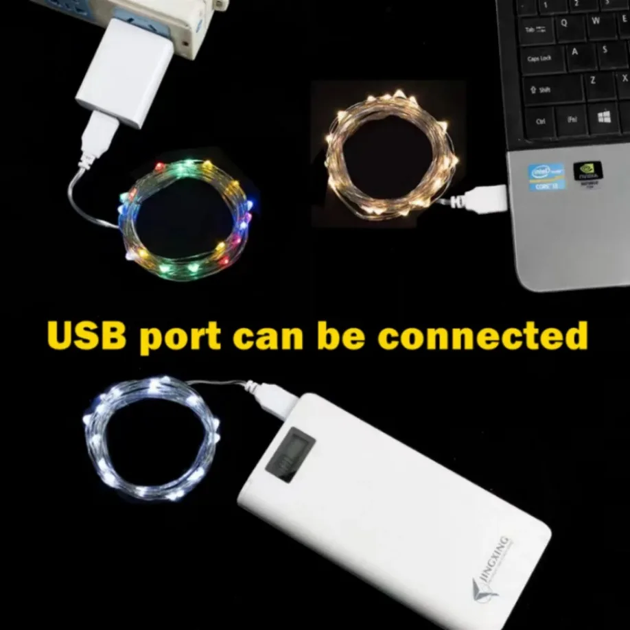 5/10/20M USB ไฟ LED String ทองแดงลวดเงิน Garland กันน้ําไฟ Fairy สําหรับคริสต์มาสงานแต่งงานตกแต่ง