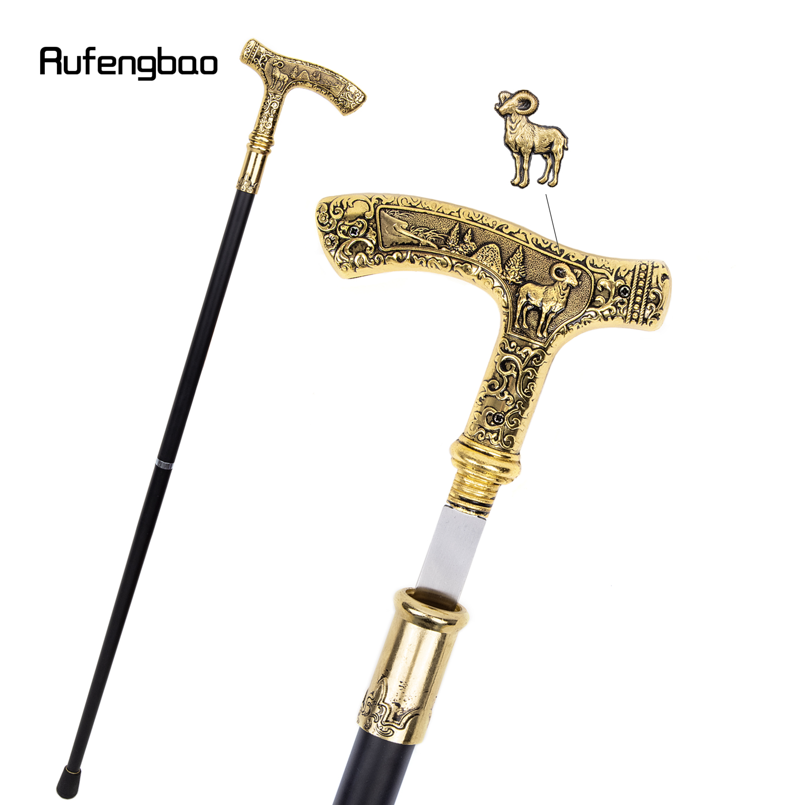 Animal urso águia lobo cabra luxo lidar com bengala com placa escondida auto defesa moda cana placa cosplay crosier 90cm