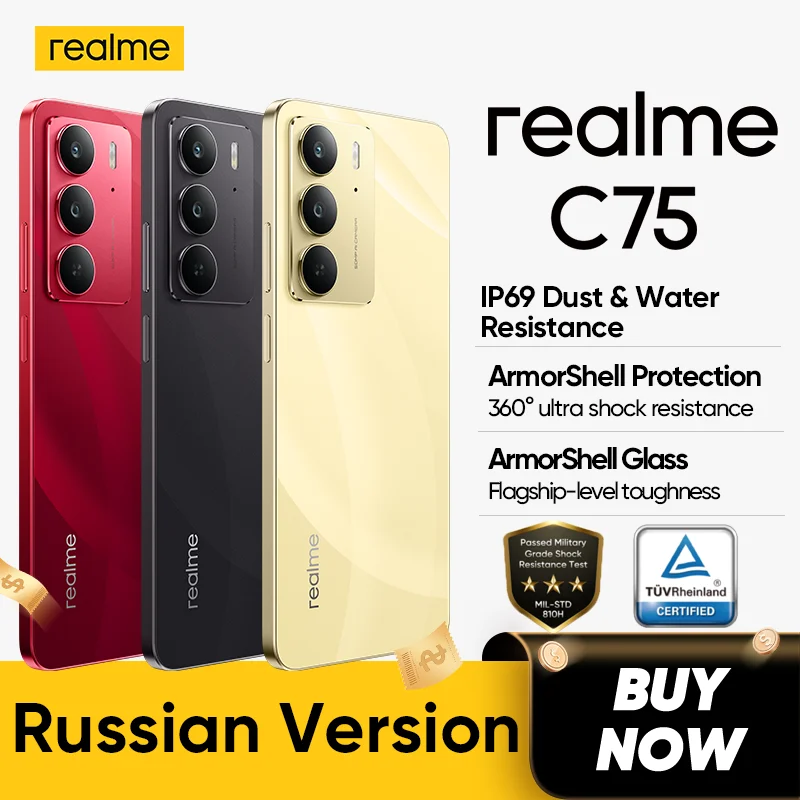 [World Premiere] realme C75 Smartphone Helio G92 Max Chipset 5828mAh Battery 45W Charge 6.72'' 90Hz Display 50MP Camera NFC IP69
