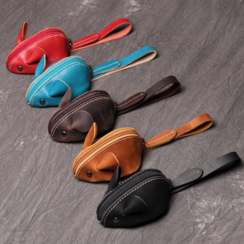Новый детский кошелек из воловьей кожи, чехол для ключей с рисунком мыши из натуральной кожи, многофункциональная ручная сумка для хранения