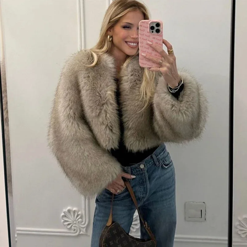 Lconic Street Fashion Элитный бренд Gardient Укороченное укороченное пальто из искусственного меха Женская зимняя популярная крутая пушистая короткая меховая куртка для девочек
