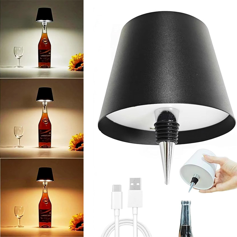 USB Charge Bottle Table Lamp Touch Control 3 Colors and Stepless Dimming Night Lamp For Restaurant Bar Wine Bottles Desk Lights