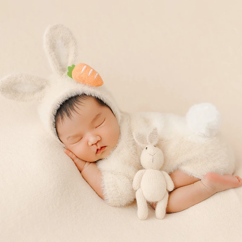 Handmade ถักตุ๊กตากระต่ายทารกแรกเกิดการถ่ายภาพ Props กระต่ายน่ารักของเล่นเด็กทารกยิงตกแต่งสตูดิโอถ่ายภาพอุปกรณ์เสริม