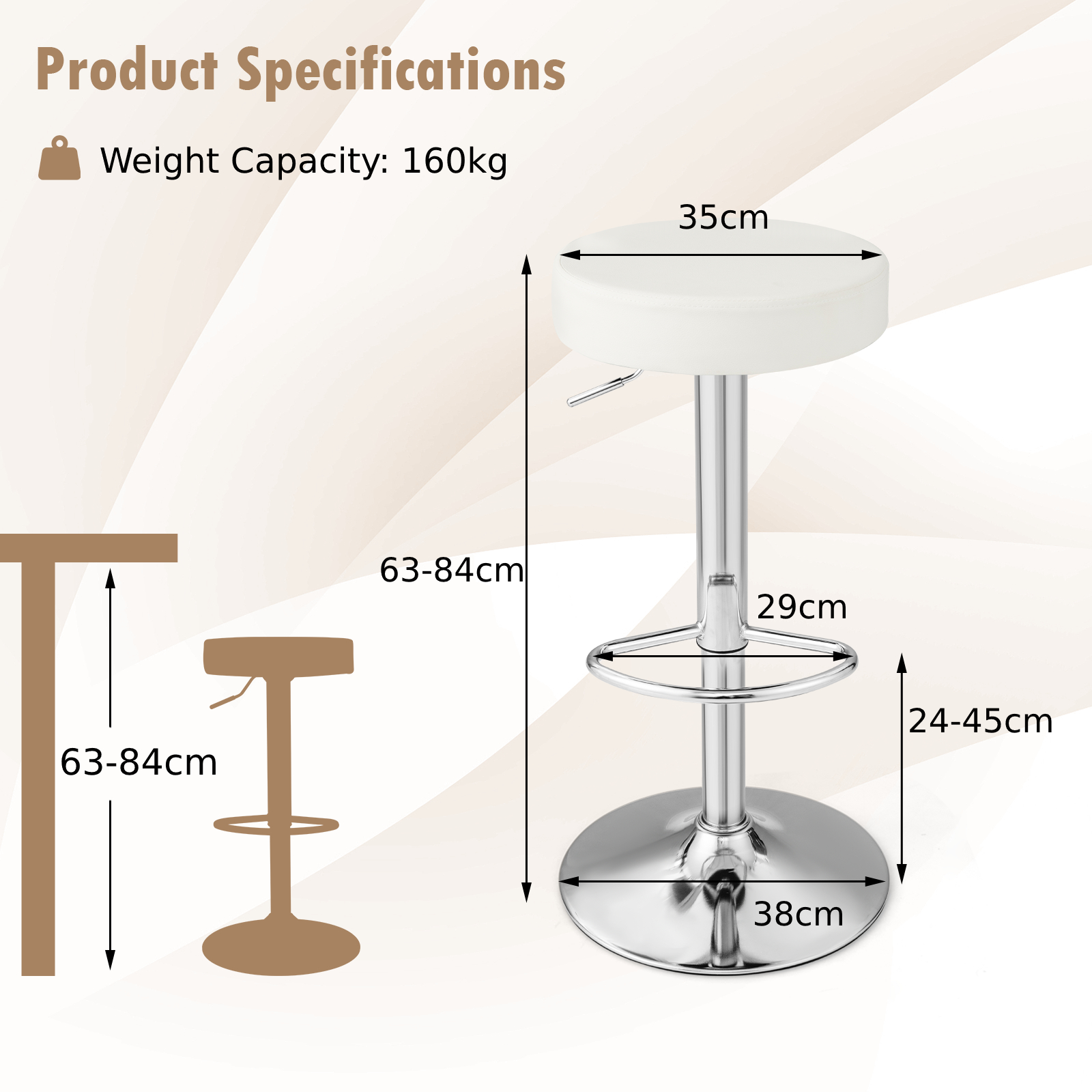 GOFLAME Set of 2 Bar Stool Set Upholstered Counter Height Stool Kitchen Dining Chairs