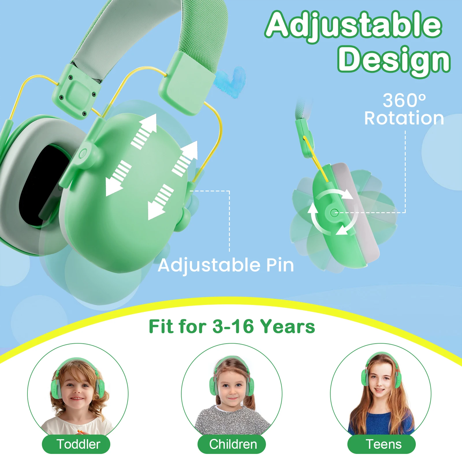 YHKEMA-Auriculares con cancelación de ruido para niños, audífonos de seguridad con reducción de ruido para autismo, ayuda sensorial y de concentración, SNR 27dB