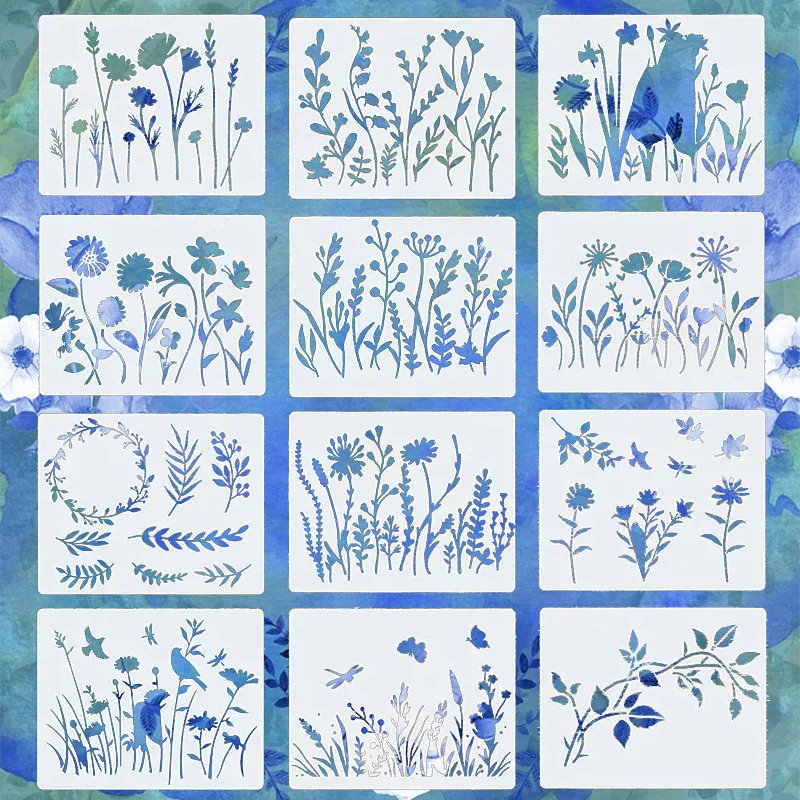 12Pcs/Set 12*15cm Spring Flowers Plants DIY Layering Stencils Painting Scrapbook Coloring Embossing Album Decorative Template