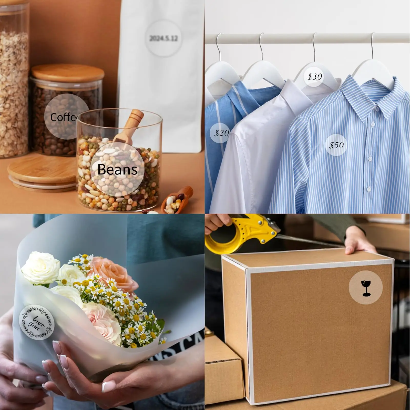 Thermal Label 2Inch Transparent Round Thermal Printer Stickers,Self-Adhesive Round Direct Thermal Label For Logo Design 500/Roll