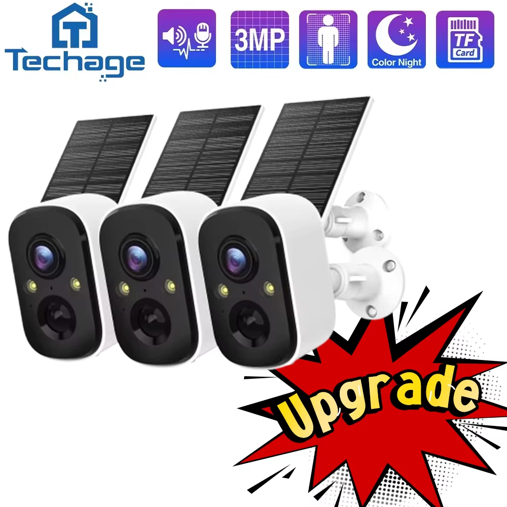 Techage 1/3/5pc 3MP Wireless Solar Battery IP Camera Security Outdoor WiFi PIR Camera 2-Way Audio Human Detect Support Alex