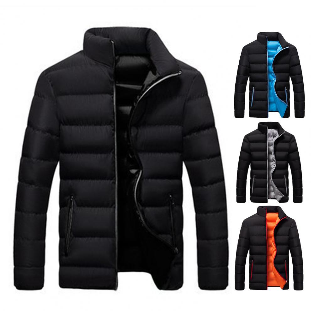 Veste en coton à col montant pour homme, manteau chaud, poche zippée, décontracté, automne, hiver