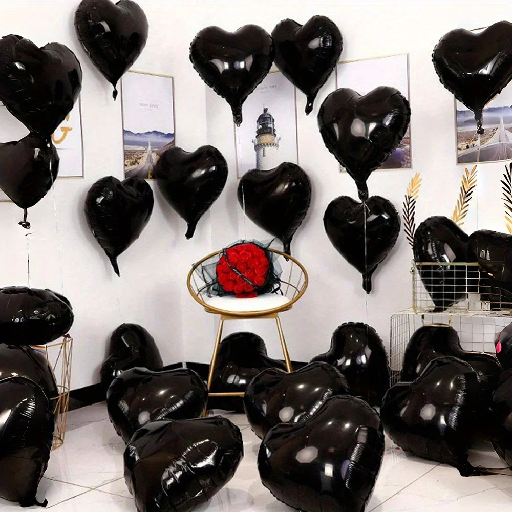 10pcs Love Balloon 18in Birthday Balloons Black Love Heart Balloon Suitable for party decoration, birthdays, weddings, engagemen