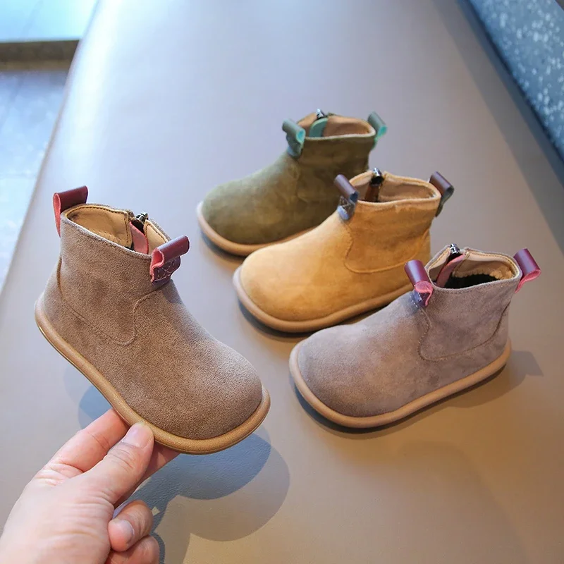Outono inverno bebê meninos meninas botas oxford camurça crianças sapatos casuais ao ar livre anti-deslizamento sapatos infantis de pelúcia crianças botas de tornozelo