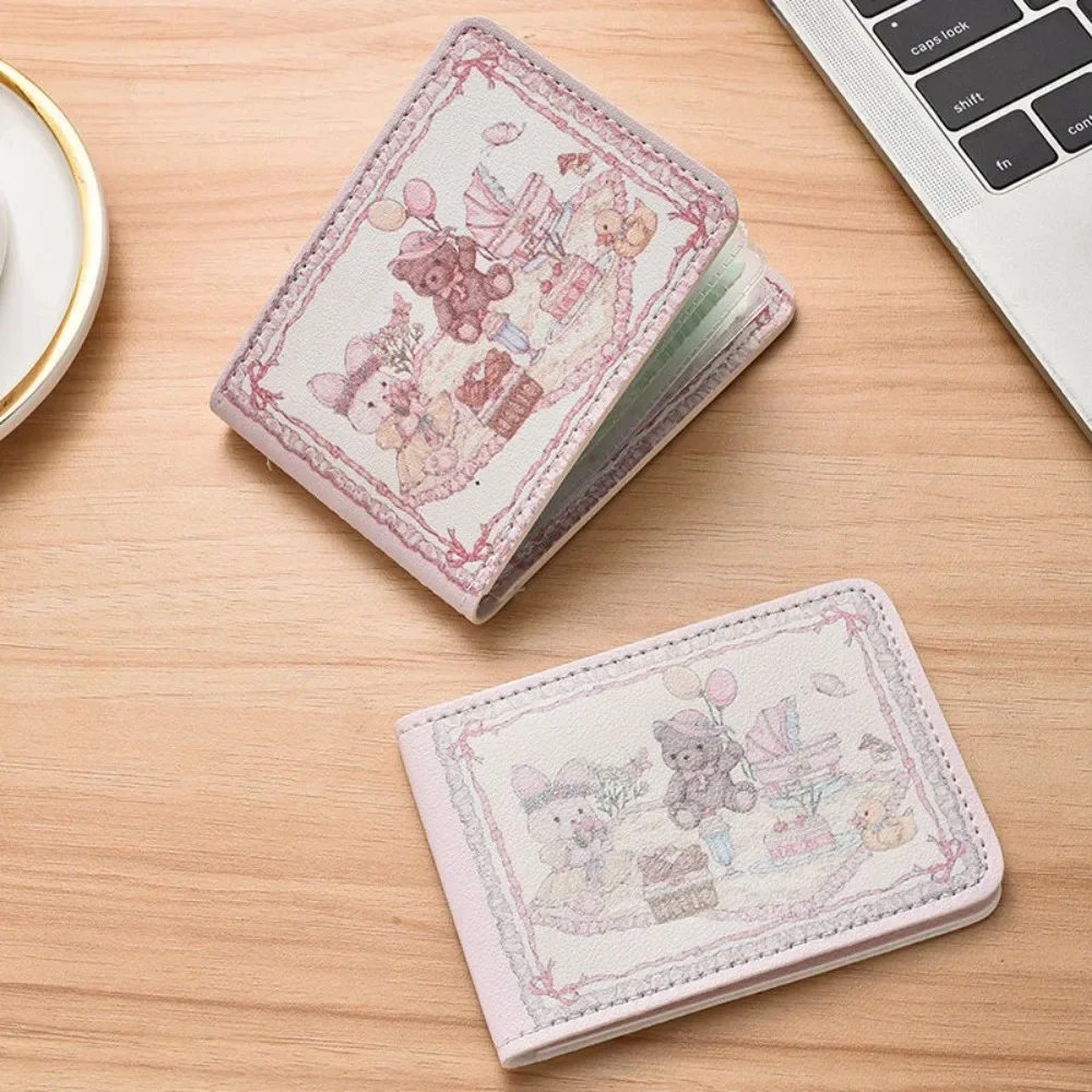 Cute Rabbit Bear Print Card Holder Kitten Mini Wallet Multi-Card Holder Small Card Case Campus Card Work ID Storage Bag