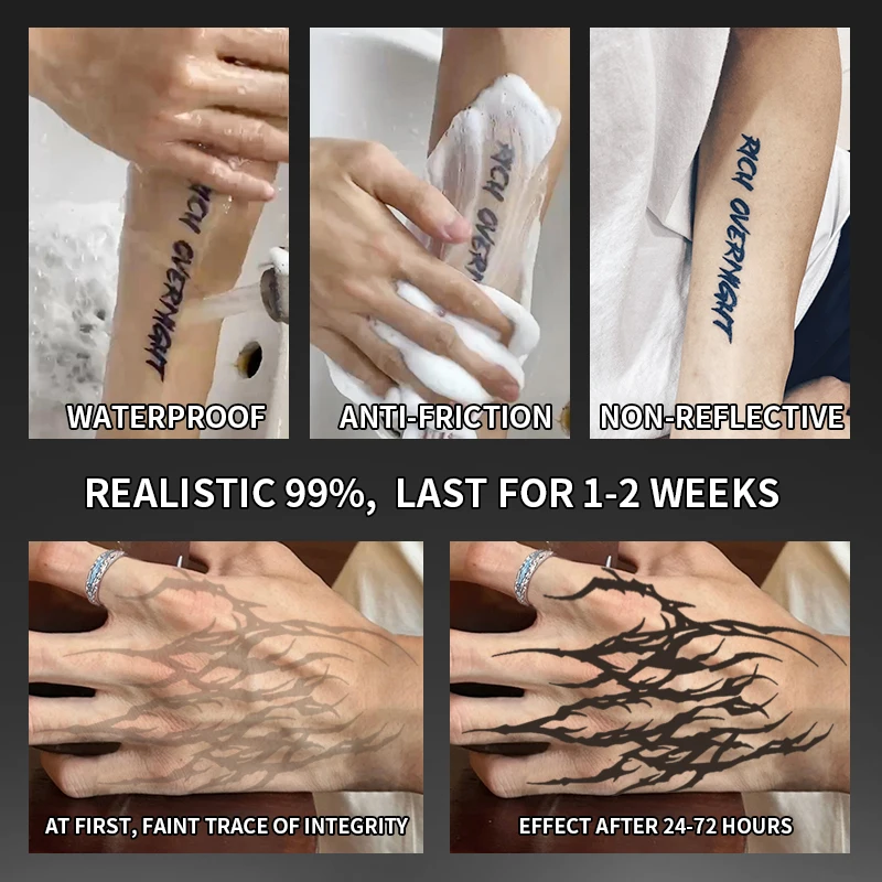 1pc adesivos de tatuagem temporária à prova d'água escuros e frescos, à prova d'água de longa duração para uma a duas semanas, tatuagem falsa para braço, perna.