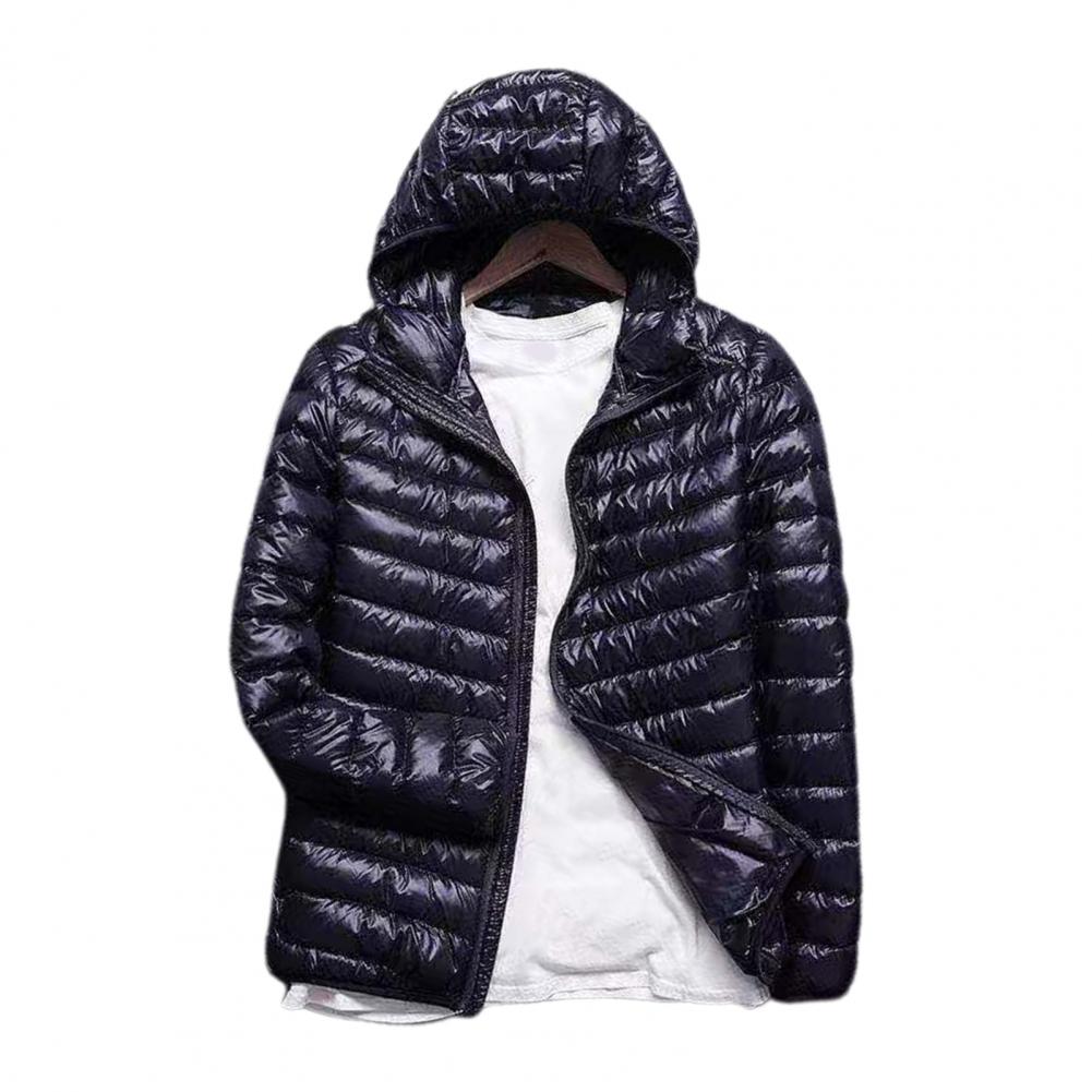 Plus size inverno masculino para baixo casaco ultra leve capuz cor sólida fino algodão acolchoado jaqueta com zíper streetwear