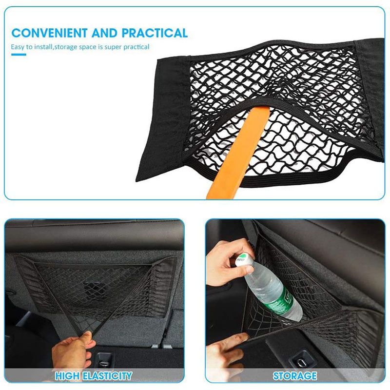 Car Trunk Mesh Organizer Universal Velcro Storage Pocket Vehicle Elastic Storage Bag Automotive Mesh Interior Accessories