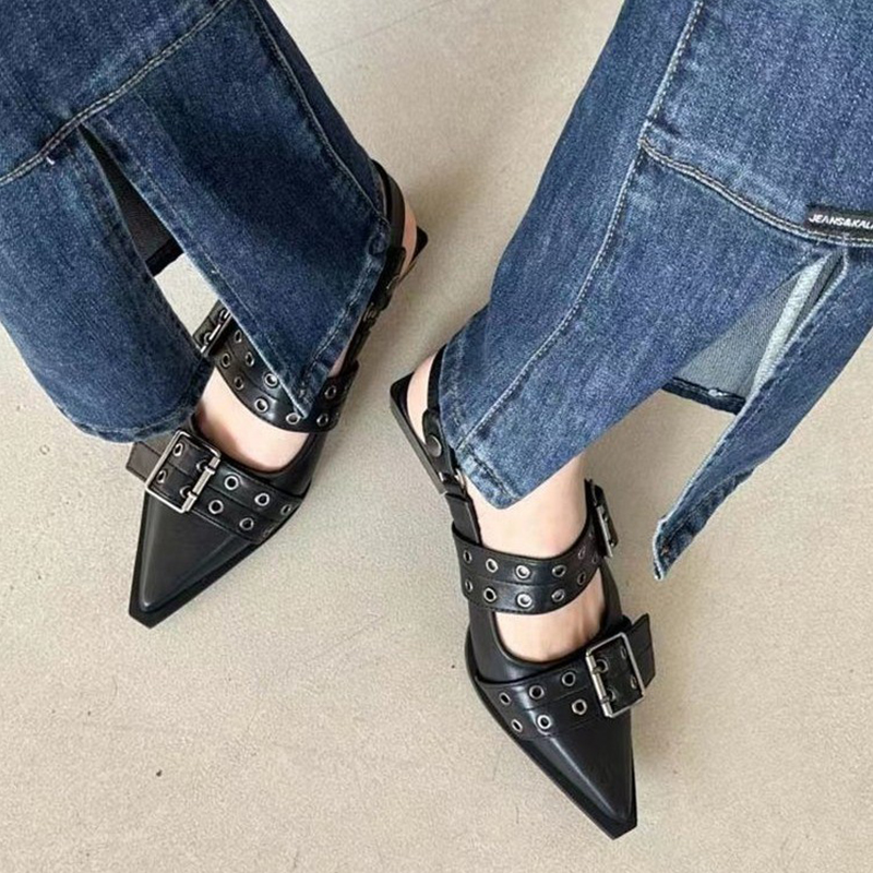 Sapatos mary jane estilo francês bico fino retrô sapatos de salto médio grosso para mulheres com saias e sapatos pequenos de couro