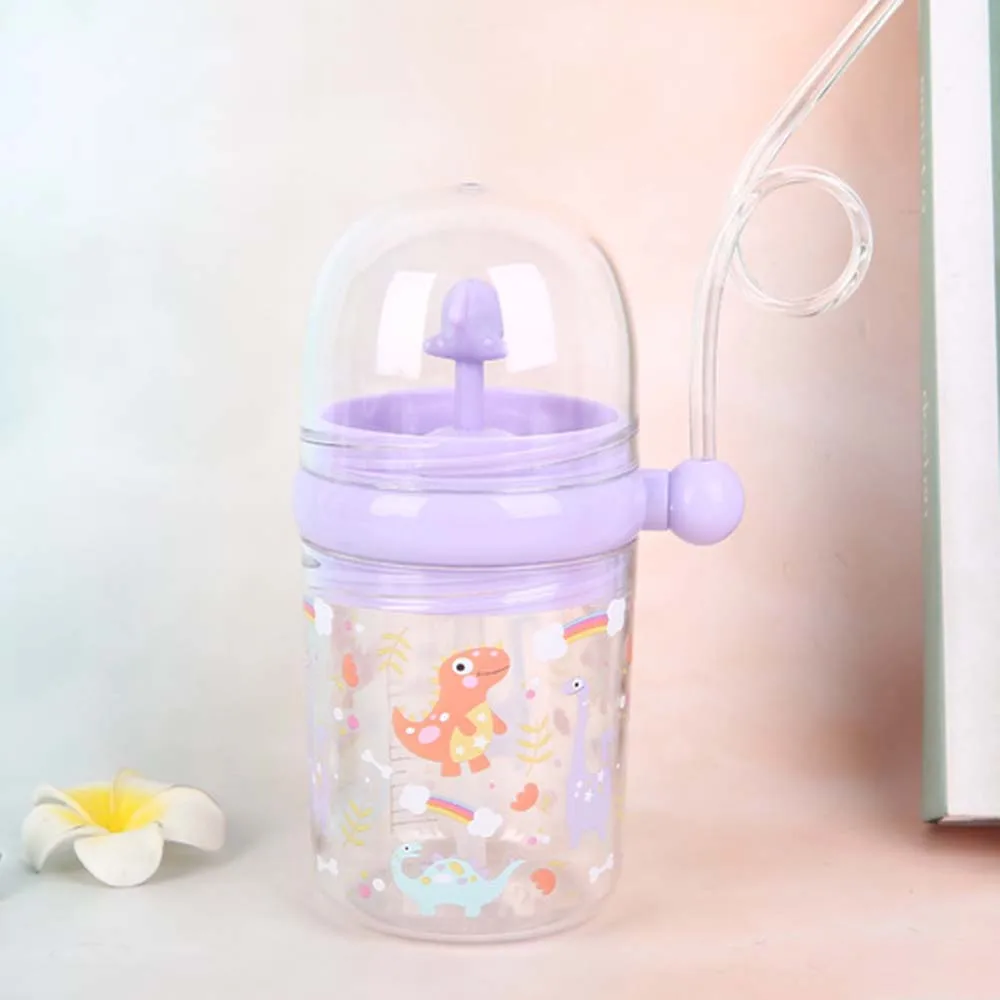 Botol Minum Anak 250ml Motif Kartun dengan Sedotan, Gelas Plastik untuk Anak